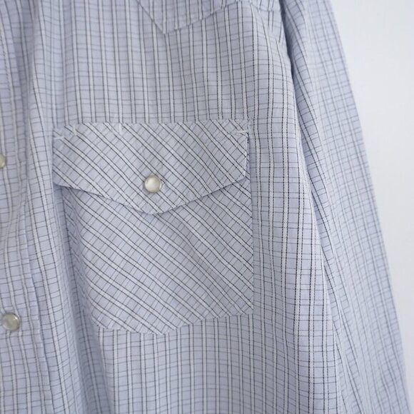 Dickies Blue White Checker Western Cowboy Snap Pearl Button Shirt XL - Picture 7 of 9